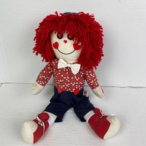 Vintage Raggedy Andy 18” Doll PBC International Red White Hearts Blue Retro Toy